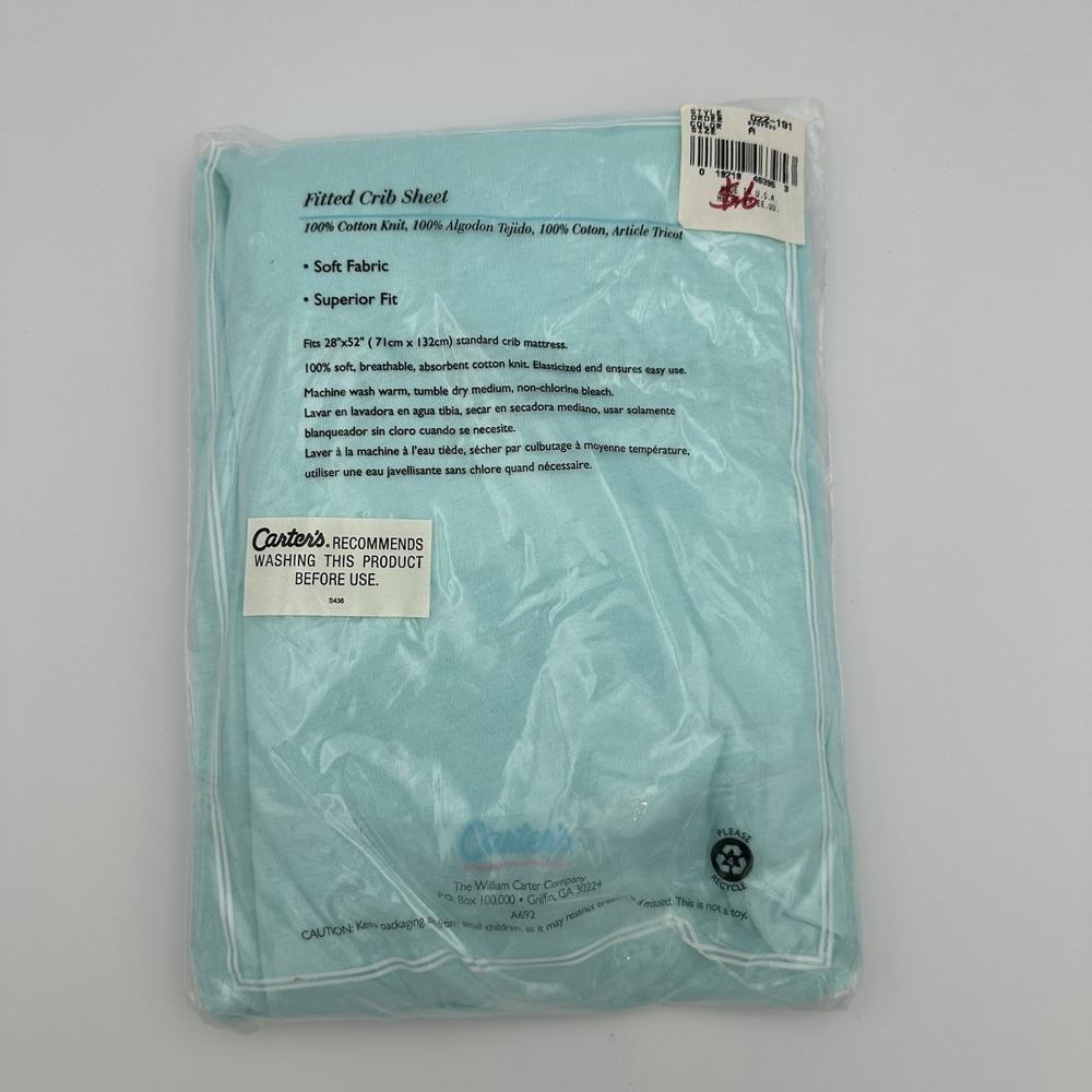Vintage CARTER'S Fitted Crib Sheet Solid Blue 100% Cotton Knit - Picture 2 of 3